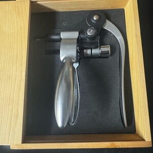 Connoisseur's Deluxe Wine Lever Pull Corkscrew w/ Wooden Box Stainless Steel